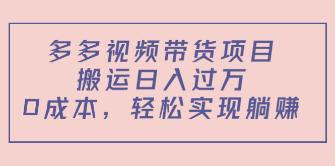 多多视频带货项目，搬运日入过万，0成本，轻松实现躺赚（教程+软件）插图零零网创资源网