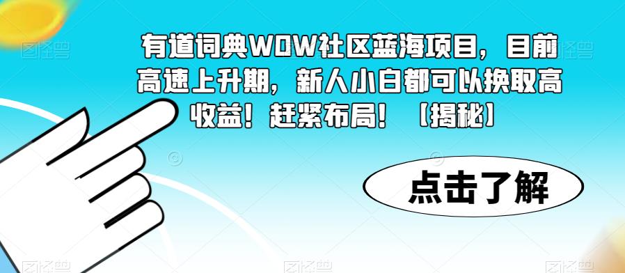 有道词典WOW社区蓝海项目，目前高速上升期，新人小白都可以换取高收益！赶紧布局！【揭秘】插图零零网创资源网