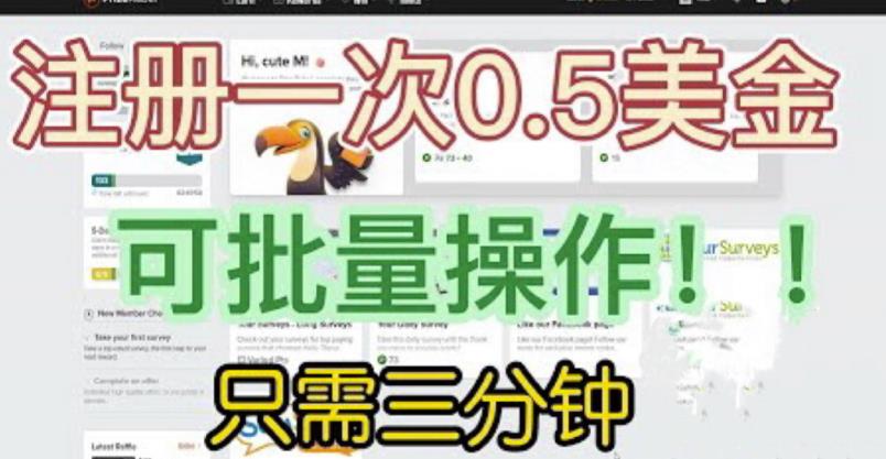 国外项目注册一次0.5美金，只需三分钟无脑操作，可批量同时放大操作，小白工作室福利【揭秘】插图零零网创资源网