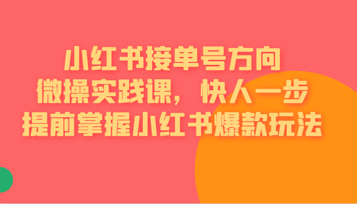 红书接单号方向微操实践课，快人一步提前掌握小红书爆款玩法插图零零网创资源网