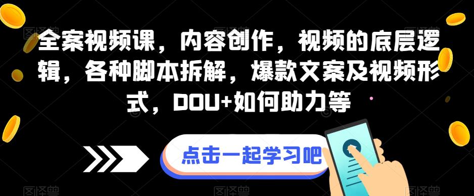 全案视频课，内容创作，视频的底层逻辑，各种脚本拆解，爆款文案及视频形式，DOU+如何助力等插图零零网创资源网