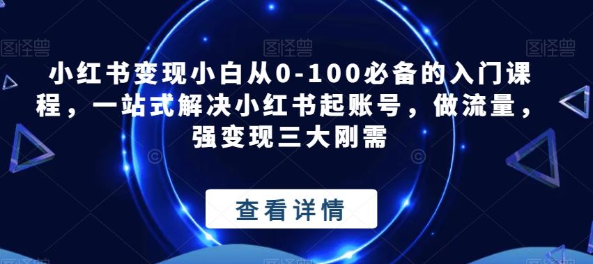 小红书变现小白从0-100必备的入门课程，一站式解决小红书起账号，做流量，强变现三大刚需插图零零网创资源网