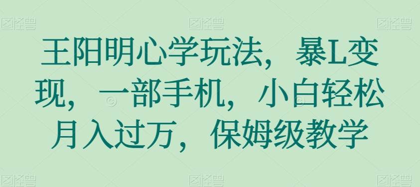 王阳明心学玩法，暴L变现，一部手机，小白轻松月入过万，保姆级教学【揭秘】插图零零网创资源网