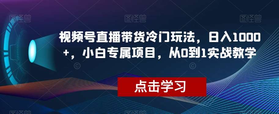 视频号直播带货冷门玩法，日入1000+，小白专属项目，从0到1实战教学【揭秘】插图零零网创资源网