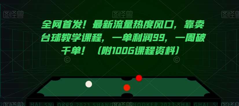 全网首发！最新流量热度风口，靠卖台球教学课程，一单利润99，一周破千单！（附100G课程资料）插图零零网创资源网