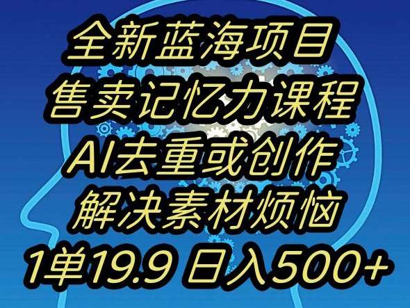 蓝海项目记忆力提升，AI去重，一单19.9日入500+【揭秘】插图零零网创资源网