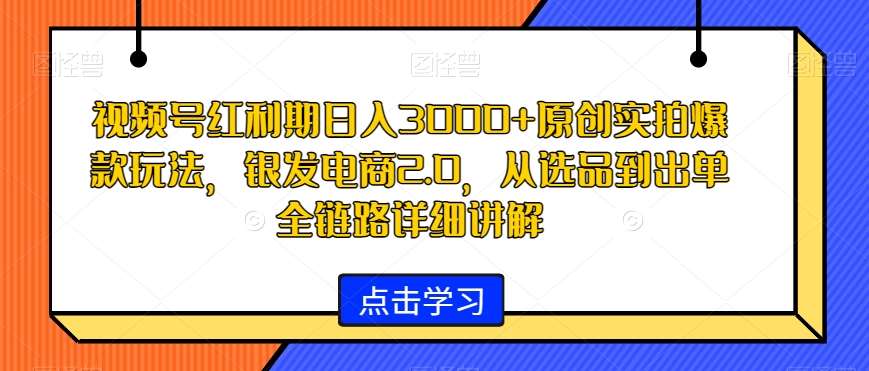 视频号红利期日入3000+原创实拍爆款玩法，银发电商2.0，从选品到出单全链路详细讲解【揭秘】插图零零网创资源网