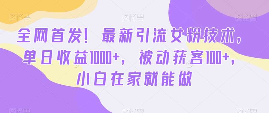 全网首发！最新引流女粉技术，单日收益1000+，被动获客100+，小白在家就能做【揭秘】插图零零网创资源网