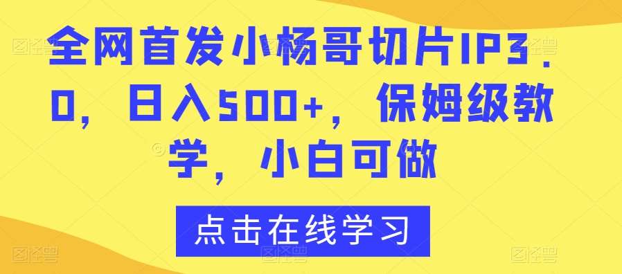 全网首发小杨哥切片IP3.0，日入500+，保姆级教学，小白可做【揭秘】插图零零网创资源网