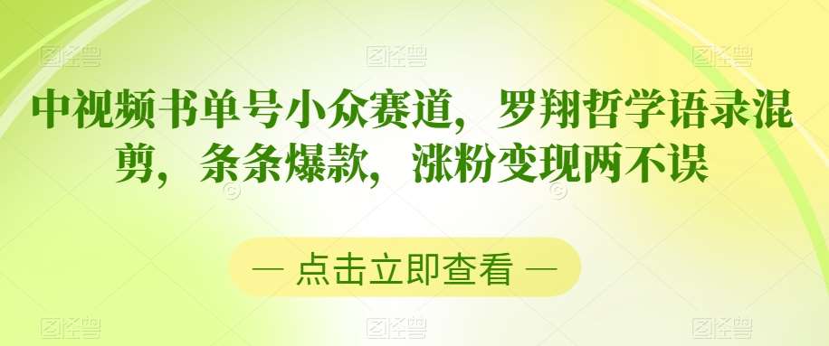 中视频书单号小众赛道，罗翔哲学语录混剪，条条爆款，涨粉变现两不误【揭秘】插图零零网创资源网