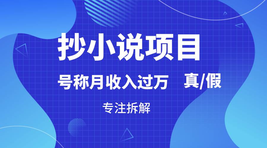 抄小说项目，号称月入过万，到底是否真实，能不能做，详细拆解插图零零网创资源网