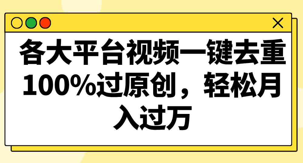 各大平台视频一键去重，100%过原创，轻松月入过万！插图零零网创资源网