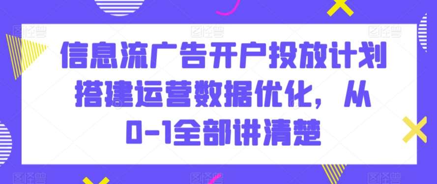 信息流广告开户投放计划搭建运营数据优化，从0-1全部讲清楚插图零零网创资源网