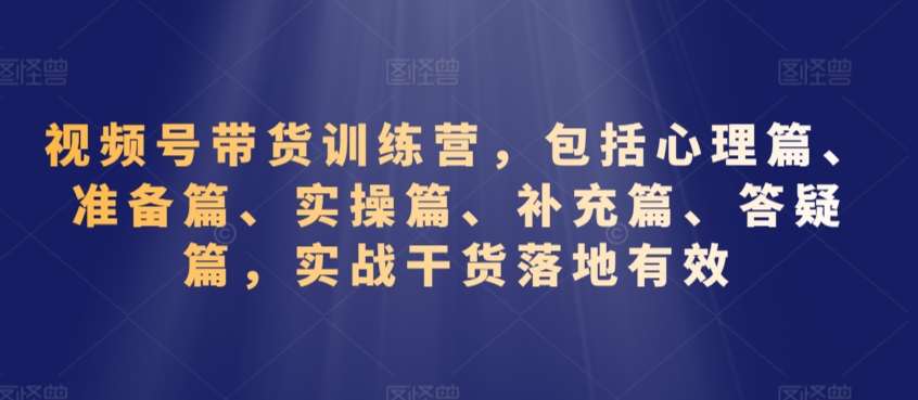 视频号带货训练营，包括心理篇、准备篇、实操篇、补充篇、答疑篇，实战干货落地有效插图零零网创资源网