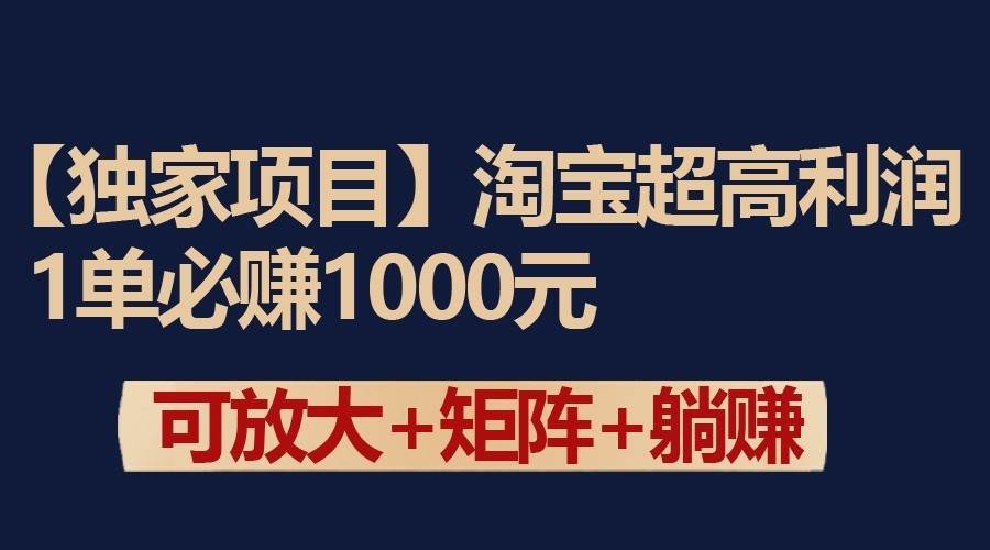 独家淘宝超高利润项目：1单必赚1000元，可放大可矩阵操作插图零零网创资源网