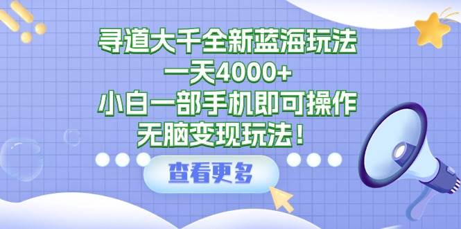 （9479期）寻道大千全新蓝海玩法，一天4000+，小白一部手机即可操作，无脑变现玩法！插图零零网创资源网