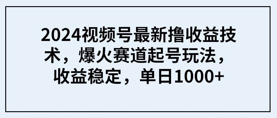 （9651期） 2024视频号最新撸收益技术，爆火赛道起号玩法，收益稳定，单日1000+插图零零网创资源网