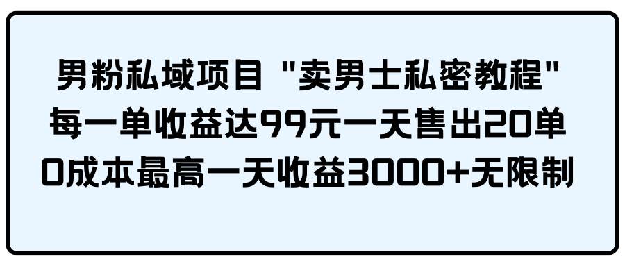 （9730期）男粉私域项目 “卖男士私密教程” 每一单收益达99元一天售出20单插图零零网创资源网