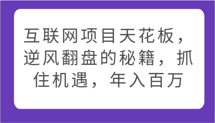 互联网项目天花板，逆风翻盘的秘籍，抓住机遇，年入百万插图零零网创资源网