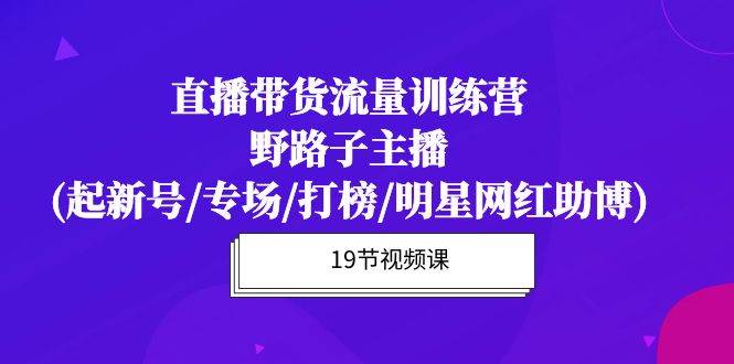 （10016期）直播带货流量特训营，野路子主播(起新号/专场/打榜/明星网红助博)19节课插图零零网创资源网