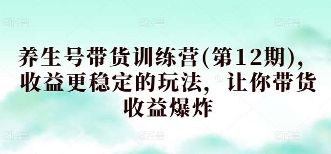 养生号带货训练营(第12期)，收益更稳定的玩法，让你带货收益爆炸插图零零网创资源网