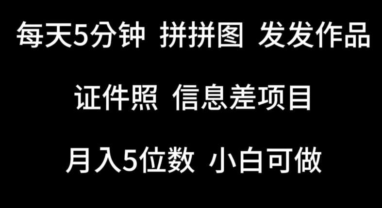 每天5分钟，拼拼图发发作品，证件照信息差项目，小白可做【揭秘】插图零零网创资源网