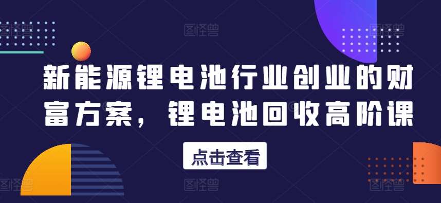 新能源锂电池行业创业的财富方案，锂电池回收高阶课插图零零网创资源网