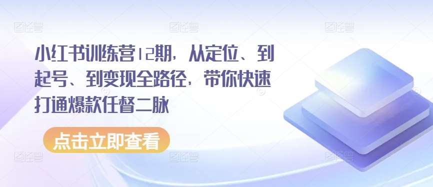 小红书训练营12期，从定位、到起号、到变现全路径，带你快速打通爆款任督二脉插图零零网创资源网