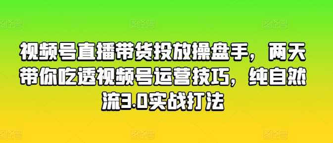 视频号直播带货投放操盘手，两天带你吃透视频号运营技巧，纯自然流3.0实战打法插图零零网创资源网