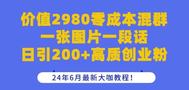 价值2980零成本混群一张图片一段话日引200+高质创业粉，24年6月最新大咖教程【揭秘】插图零零网创资源网