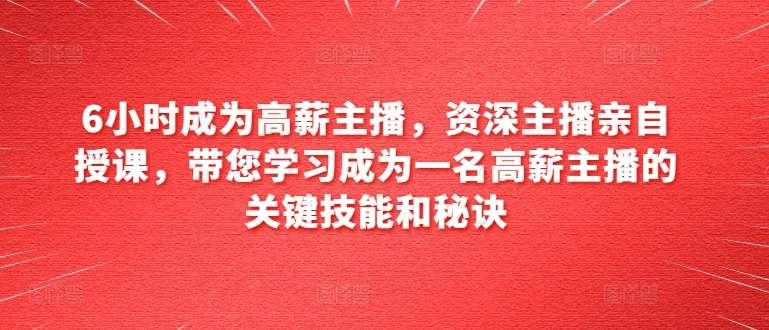 6小时成为高薪主播，资深主播亲自授课，带您学习成为一名高薪主播的关键技能和秘诀插图零零网创资源网