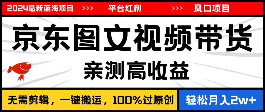 （11147期）2024最新蓝海项目，逛逛京东图文视频带货，无需剪辑，月入20000+插图零零网创资源网