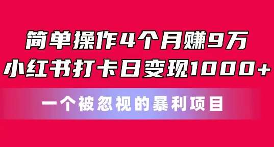 简单操作4个月赚9w，小红书打卡日变现1k，一个被忽视的暴力项目【揭秘】插图零零网创资源网