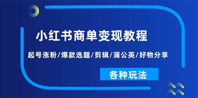 （11164期）小红书商单变现教程：起号涨粉/爆款选题/剪辑/蒲公英/好物分享/各种玩法插图零零网创资源网