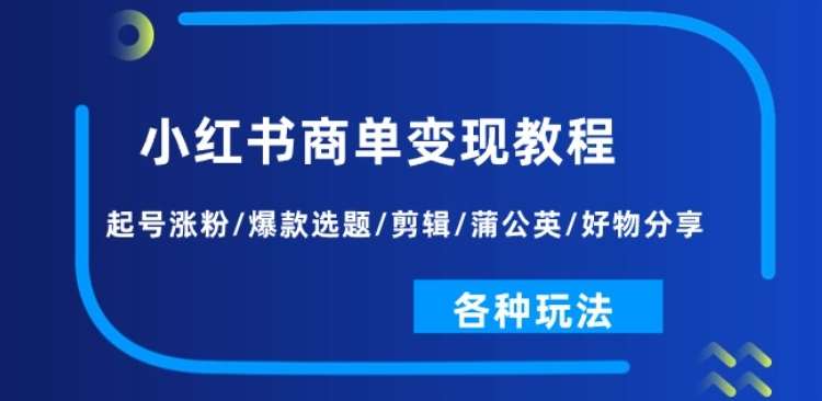 小红书商单变现教程：起号涨粉/爆款选题/剪辑/蒲公英/好物分享/各种玩法插图零零网创资源网