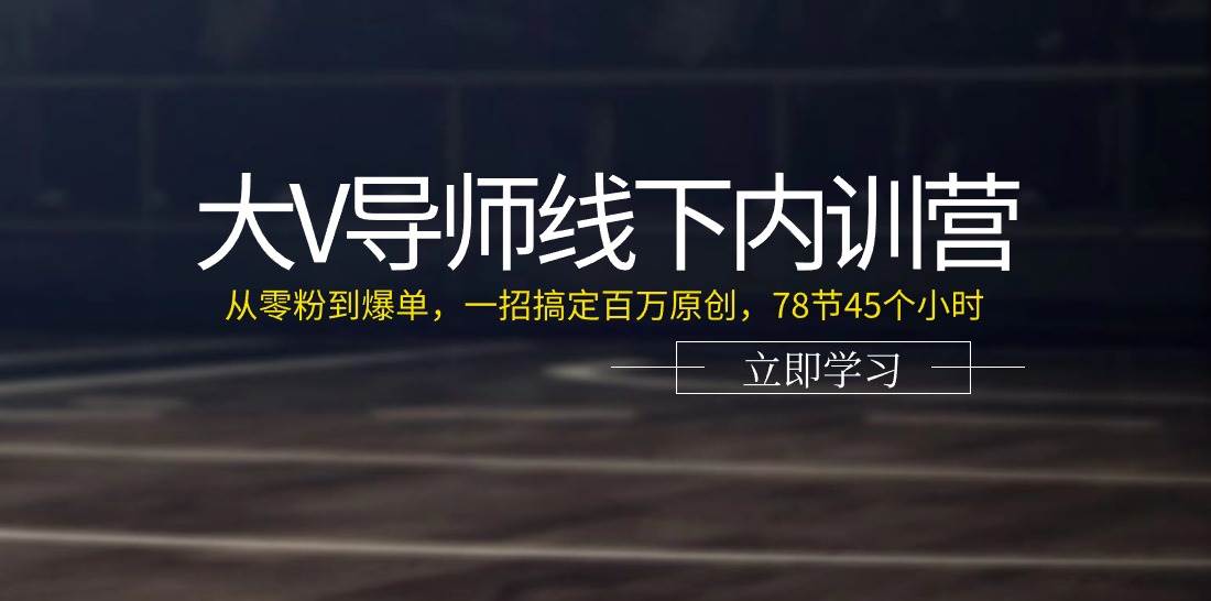 大V导师线下内训营：从零粉到爆单，一招搞定百万原创（78节45个小时）插图零零网创资源网