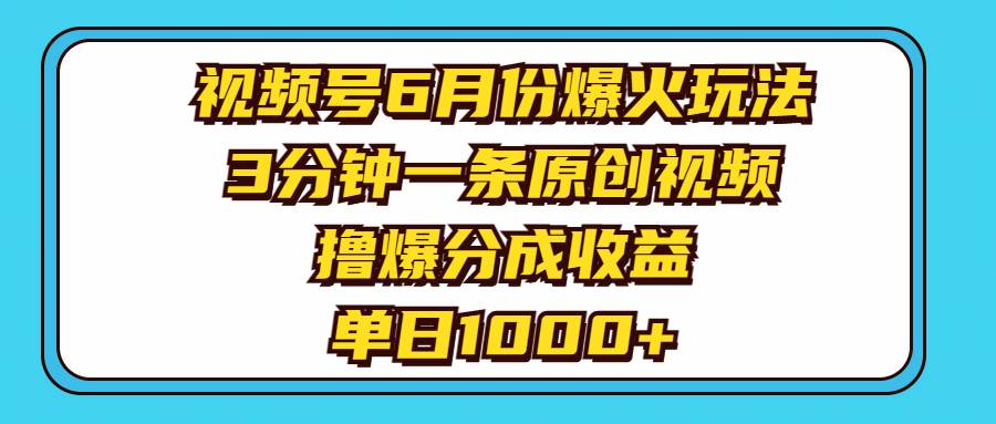 （11298期）视频号6月份爆火玩法，3分钟一条原创视频，撸爆分成收益，单日1000+插图零零网创资源网