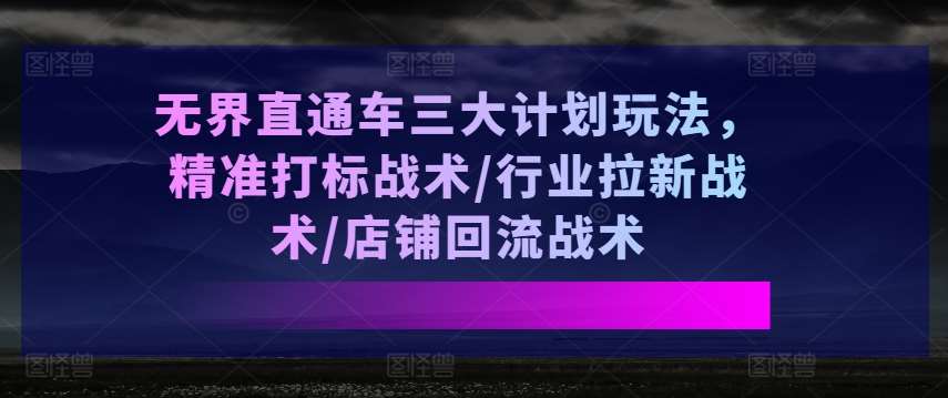 无界直通车三大计划玩法，精准打标战术/行业拉新战术/店铺回流战术插图零零网创资源网