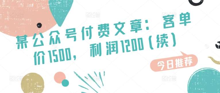 某公众号付费文章：客单价1500，利润1200(续)，市场几乎可以说是空白的插图零零网创资源网