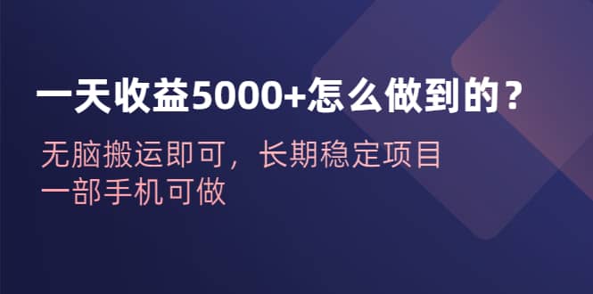 一天收益5000+怎么做到的？无脑搬运即可，长期稳定项目，一部手机可做插图零零网创资源网