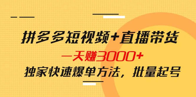 拼多多短视频+直播带货，一天赚3000+独家快速爆单方法，批量起号插图零零网创资源网