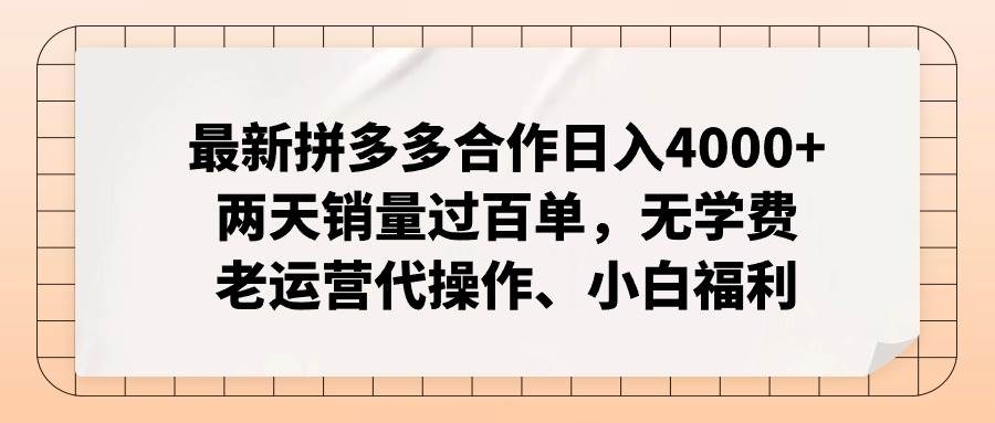 （11343期）最新拼多多合作日入4000+两天销量过百单，无学费、老运营代操作、小白福利插图零零网创资源网-最新赚钱项目