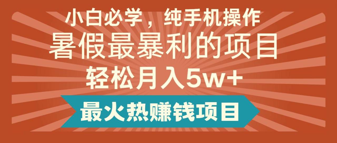 2024暑假最赚钱的项目，简单无脑操作，每单利润最少500+，轻松月入5万+插图零零网创资源网-最新赚钱项目