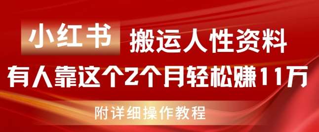 小红书搬运人性资料，有人靠这个2个月轻松赚11w，附教程【揭秘】插图零零网创资源网