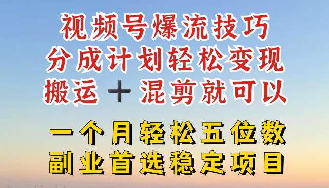 视频号爆流技巧，分成计划轻松变现，搬运 +混剪就可以，一个月轻松五位数稳定项目【揭秘】插图零零网创资源网