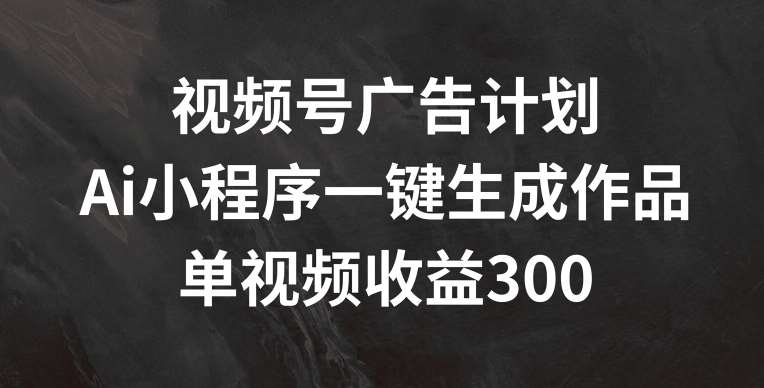 视频号广告计划，AI小程序一键生成作品， 单视频收益300+【揭秘】插图零零网创资源网