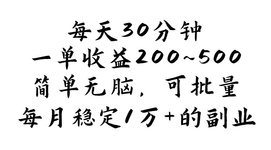 （11764期）每天30分钟，一单收益200~500，简单无脑，可批量放大，每月稳定1万+的…插图零零网创资源网-最新赚钱项目