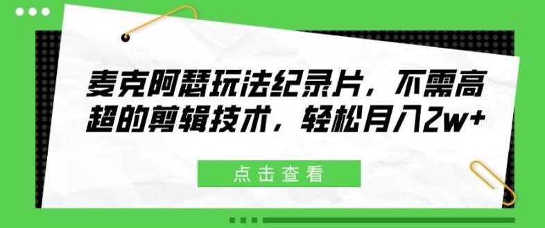 麦克阿瑟玩法纪录片，不需高超的剪辑技术，轻松月入2w+【揭秘】插图零零网创资源网