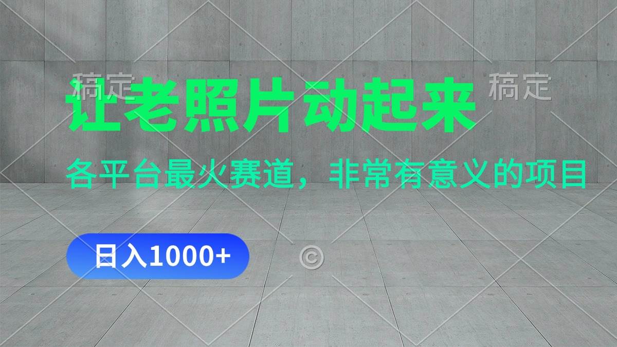 让老照片动起来，一天变现1000+，各平台最火赛道，看完就会插图零零网创资源网-最新赚钱项目