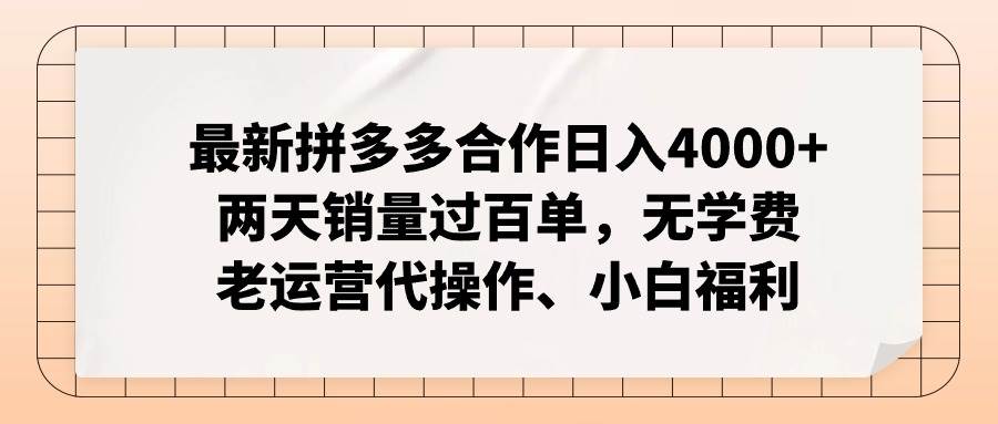 最新拼多多合作日入4000+两天销量过百单，无学费、老运营代操作、小白福利插图零零网创资源网